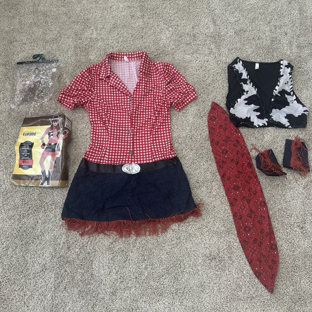 5 Pc Rawhide Cowgirl Costume Adult Medium 6-8 Halloween Dress Up Western *no Hat